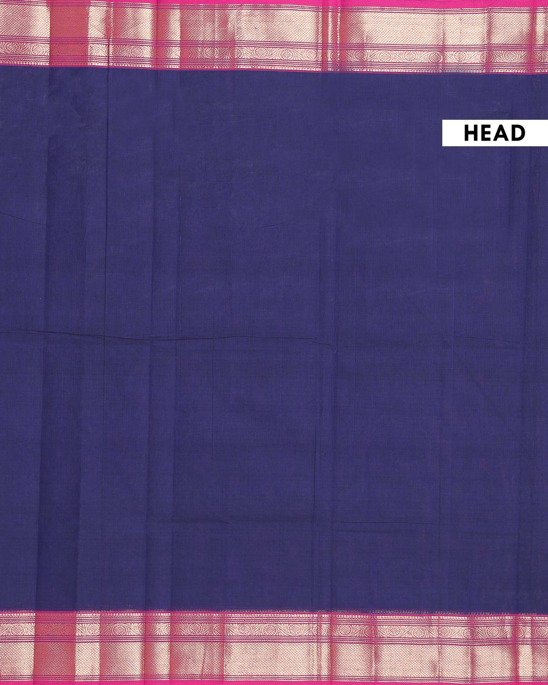 Traditional Handloom Chettinad Cotton Saree with  Zari Woven Border and Classic Solid Weave - Dark Blue