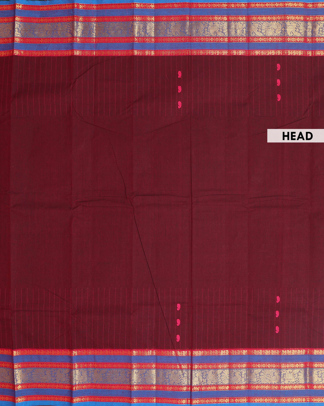 Elegant Chettinad Cotton Saree with Contrast Border and Grid Pattern - Dark Maroon