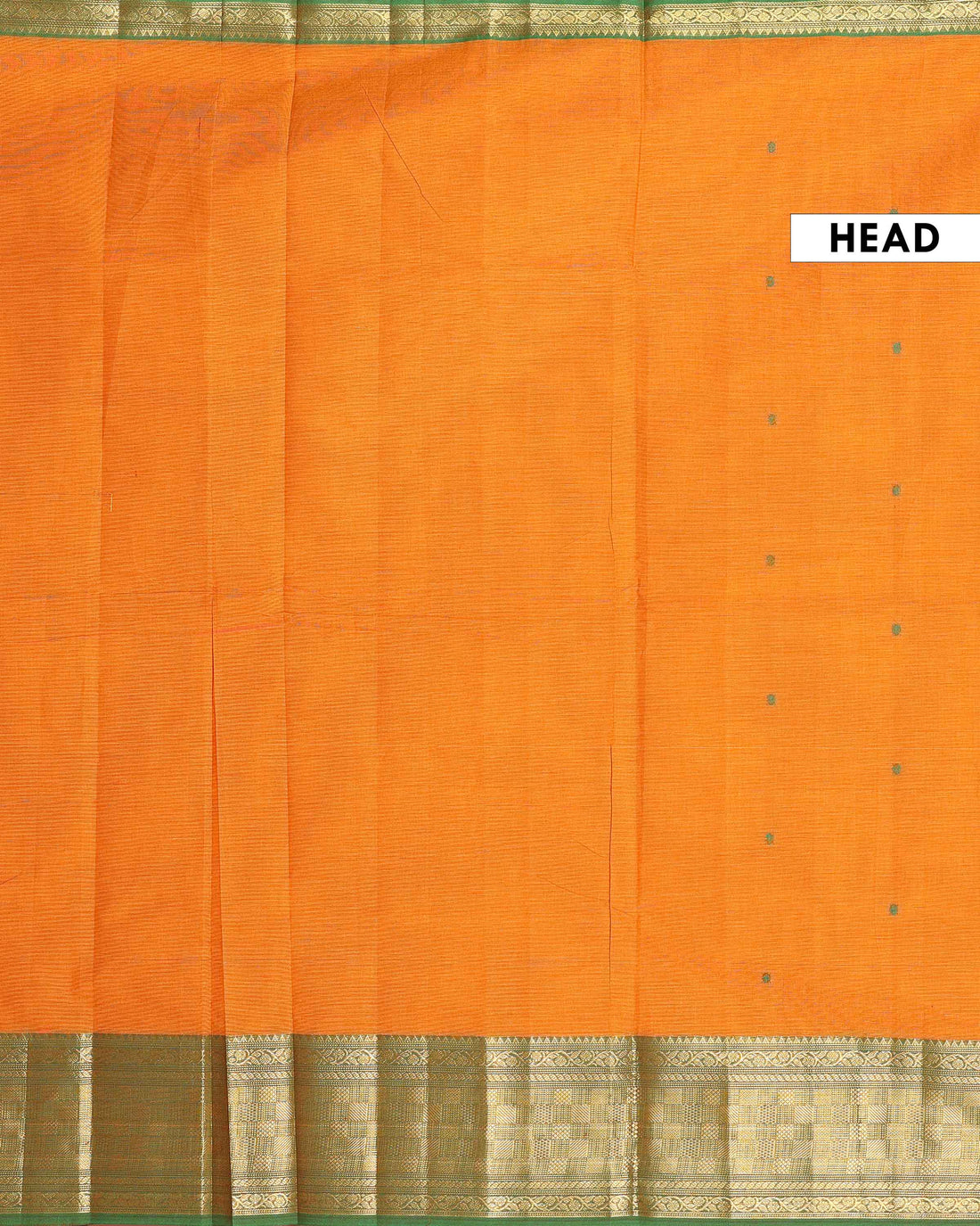 Traditional Handwoven Chettinad Cotton Saree with All Over Checks Ornate Zari Border Detailing - Orange
