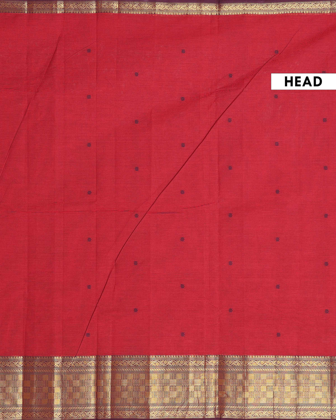 Traditional Handwoven Chettinad Cotton Saree with All Over Checks Ornate Zari Border Detailing - Red