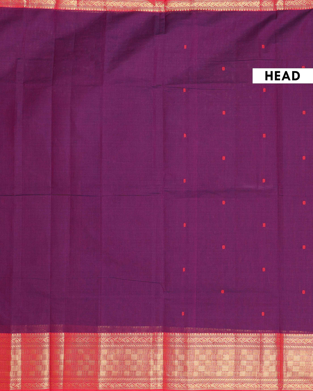 Traditional Handwoven Chettinad Cotton Saree with All Over Checks Ornate Zari Border Detailing - Dark Purple