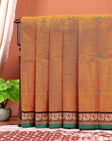 Traditional Chettinad Cotton Saree with Traditional Floral Zari Border  - Orange