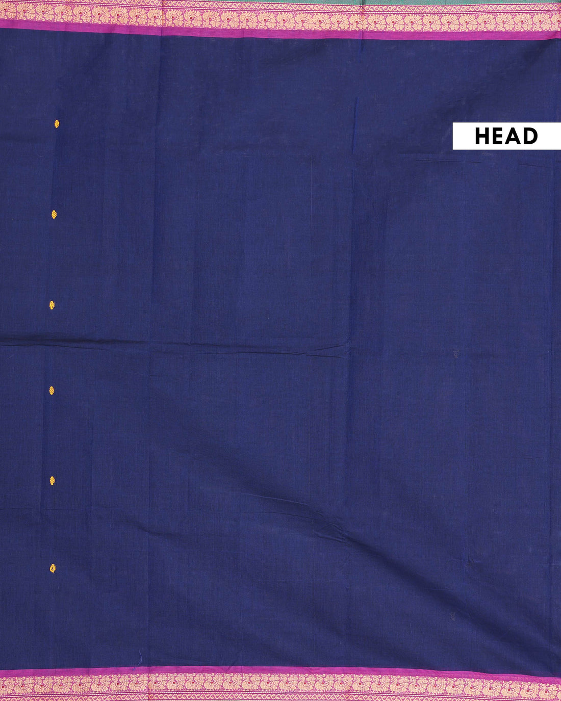 Traditional Chettinad Cotton Saree with Traditional Floral Zari Border  - Navy Blue