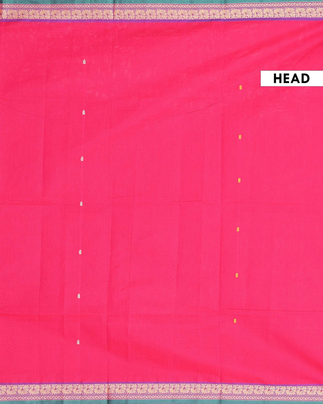 Traditional Chettinad Cotton Saree with Traditional Peacock Motif Border and Butta Designs - Pink