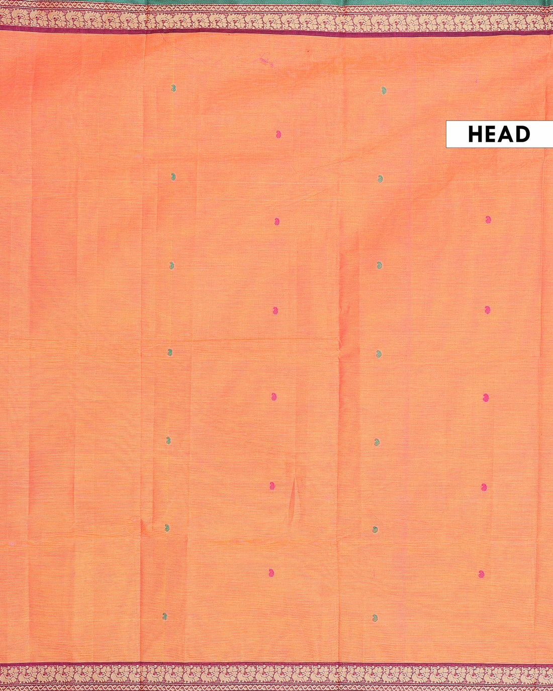 Traditional Chettinad Cotton Saree with Traditional Peacock Motif Border and Butta Design - Orange