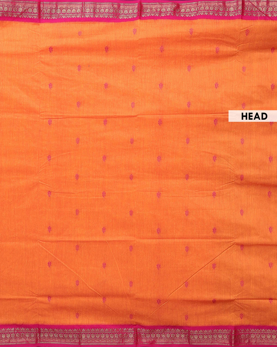 Handloom Kalyani Cotton Saree with Traditional Butta Motifs and Rich Zari Woven Border - Orange