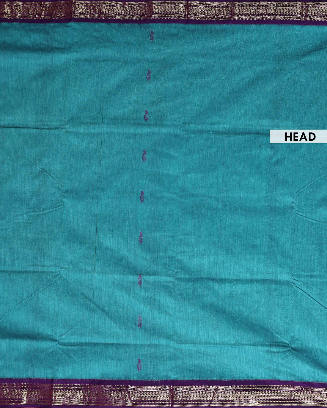 Traditional Kalyani Cotton Saree with Traditional Zari Border and Elegant Paisley Butta Motifs - Teal