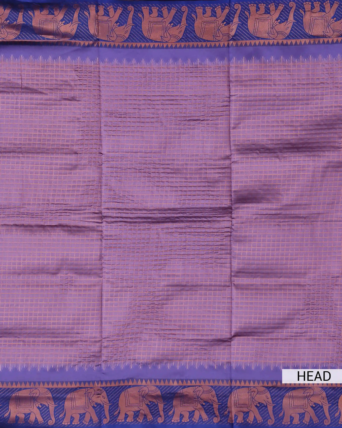 Litchi Silk Saree for Women with Checked Body Traditional Elephant Motif Border and Tasselled Pallu - Purple
