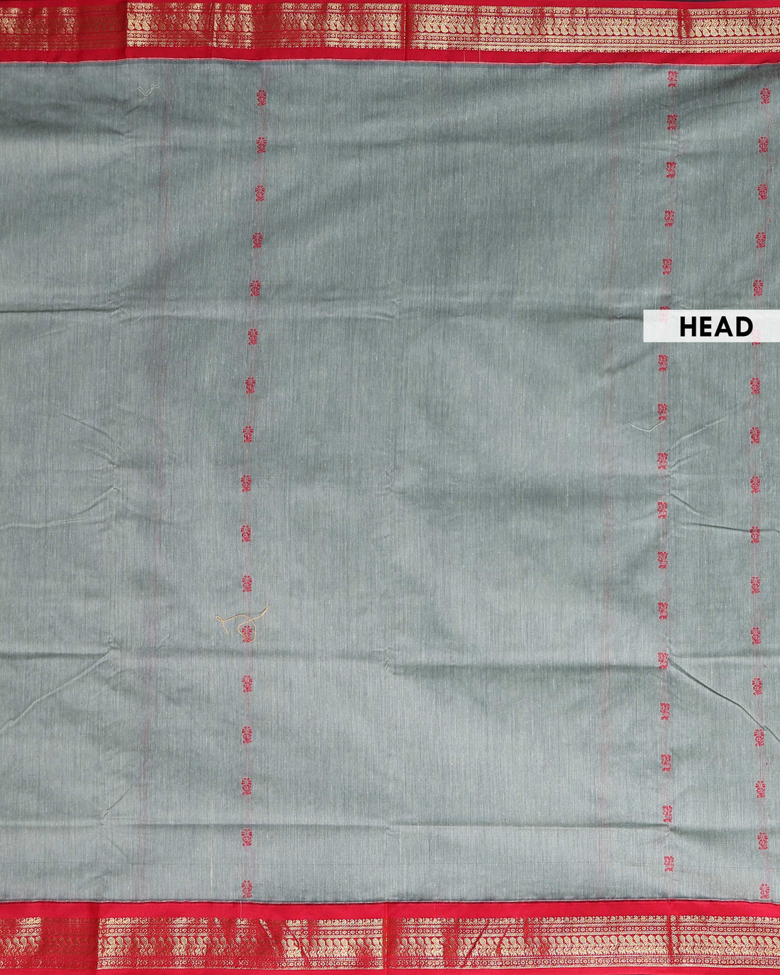 Traditional Kalyani Handwoven Cotton Saree with Traditional Zari Woven Border and Delicate Butta Motifs - Grey