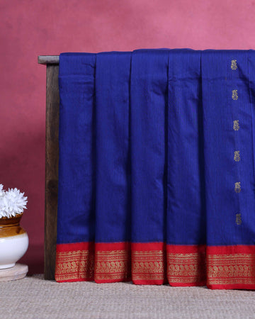 Traditional Kalyani Handwoven Cotton Saree with Traditional Zari Woven Border and Elegant Butta Motifs - Royal Blue