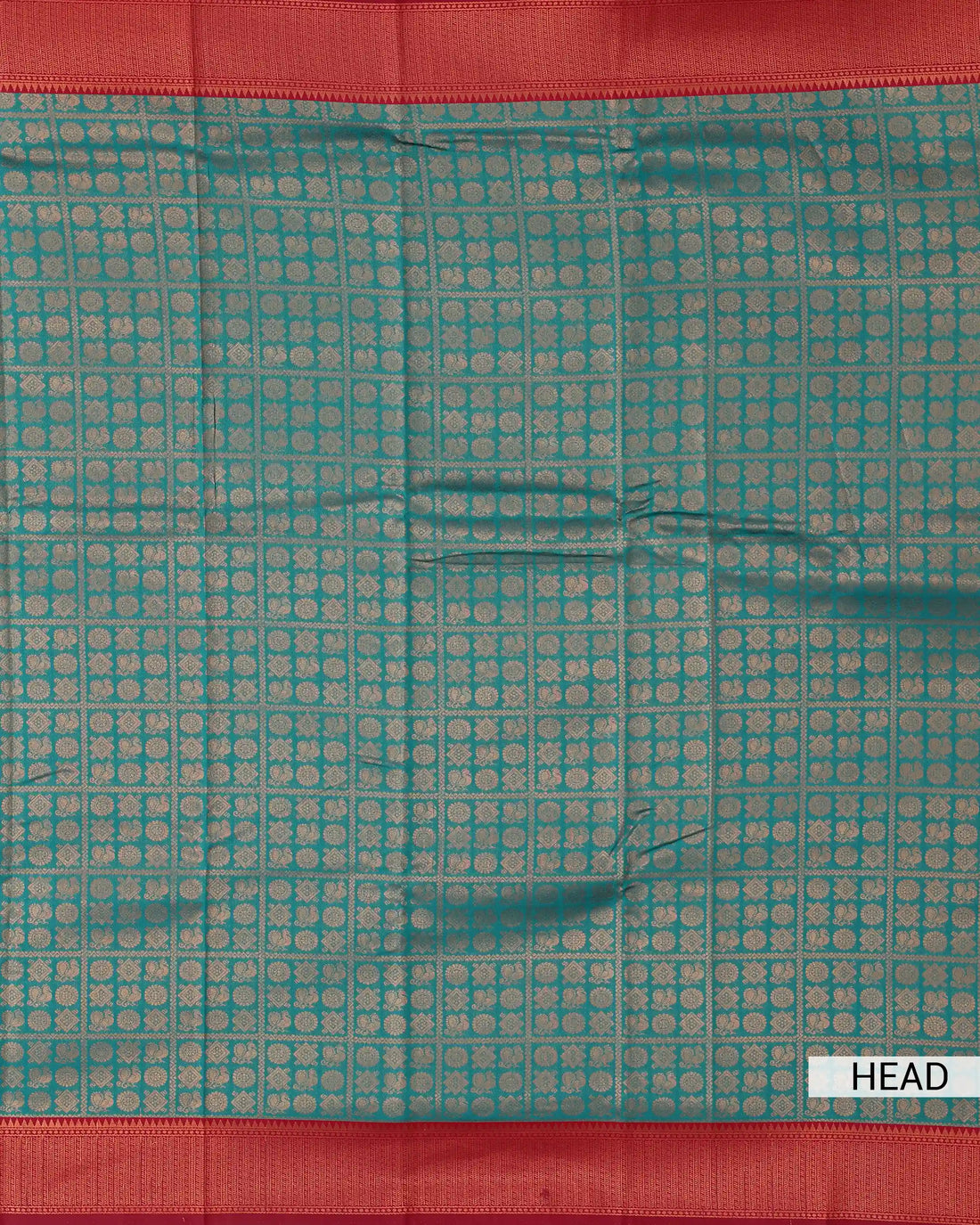 Litchi Silk Saree for Women with Checked Pattern Intricate Peacock Motifs and Traditional Woven Zari Border - Teal Blue