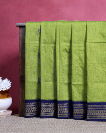 Traditional Kalyani Pure Cotton Saree with Zari Border and Traditional Woven Motifs - Light Green