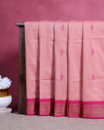 Traditional Kalyani Pure Cotton Saree with Elegant Zari Woven Border and Traditional Butta Motifs - Light Peach
