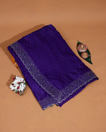 Designer Saree for Women with Solid Body Intricate Stone Work and Lace Border - Dark Violet