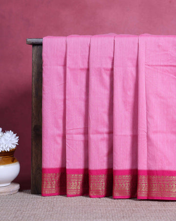 Traditional Kalyani Cotton Saree with Elegant Zari Woven Border and Subtle Self Textured Weave - Rose Pink