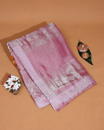 Designer Saree for Women with Solid Body Intricate Stone Work and Lace Border - Onion Pink