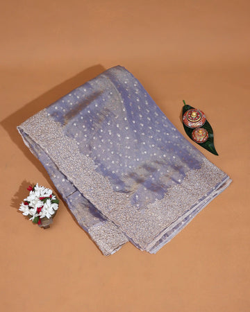 Designer Saree for Women with Intricate Sequin Embroidery Delicate Floral Lace Border & Scalloped Edge - Lavender