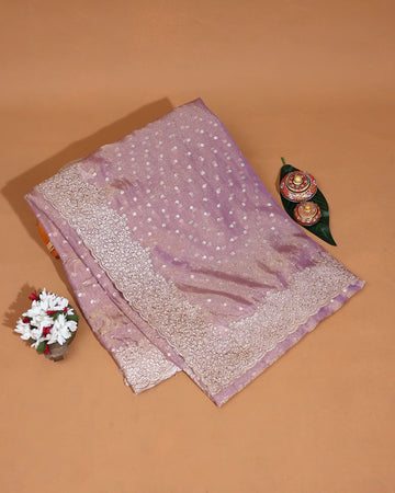 Designer Saree for Women with Intricate Sequin Embroidery Delicate Floral Lace Border & Scalloped Edge - Onion Pink