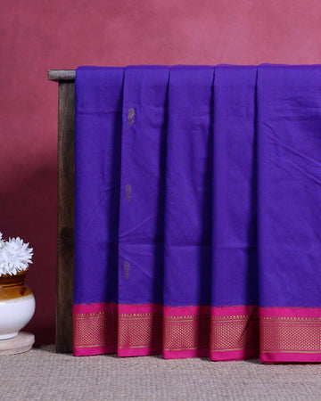 Handloom Kalyani Cotton Saree with Intricate Zari Border and Traditional Woven Motifs - Purple