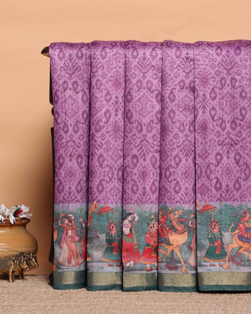 Elegant Semi Silk Saree with Intricate Diamond Pattern and Traditional Border - Lavender