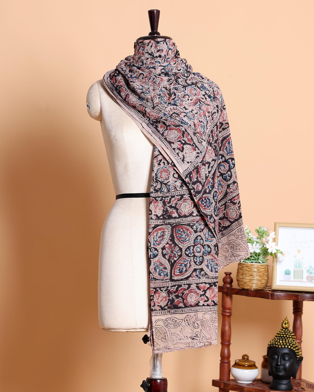 Elegant Women's Kalamkari Print Cotton Dupatta with Intricate Paisley & Floral Woven Design - Multi