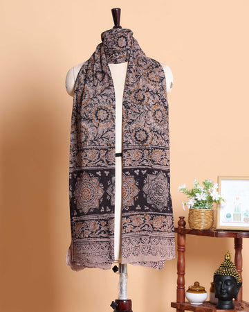 Elegant Women's Kalamkari Print Cotton Dupatta with Intricate Paisley and Circular Motifs - Multi