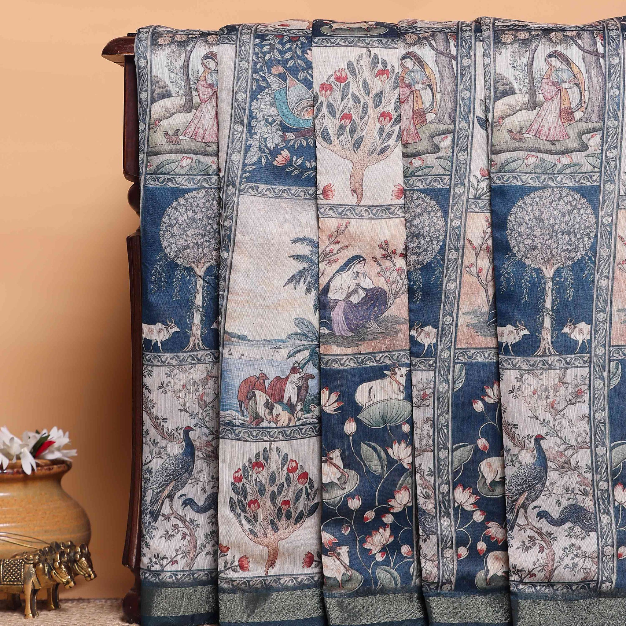 Elegant Digital Print Semi-Silk Saree with Traditional Motifs - Multi