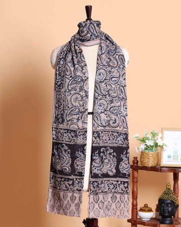 Elegant Women’s Kalamkari Printed Cotton Dupatta with Paisley and Traditional Floral Motifs - Multi