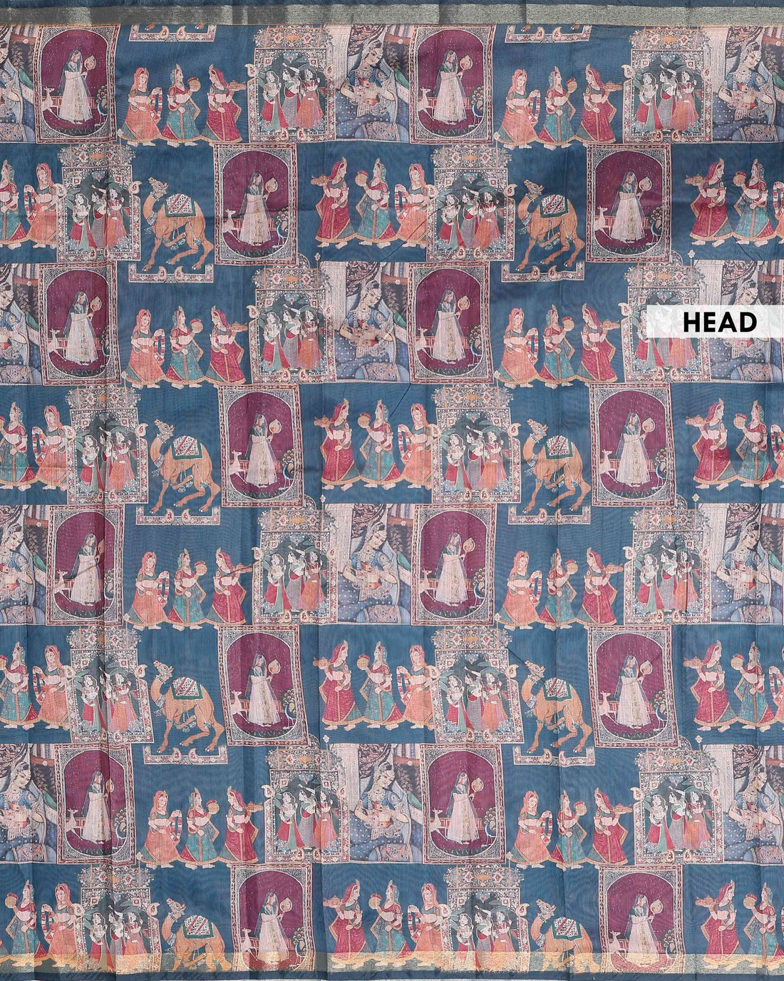 Handloom Semi-Silk Kalamkari Printed Saree with Traditional Motifs - Teal