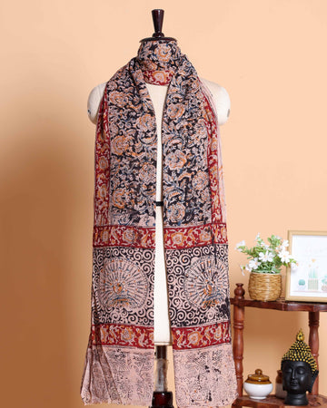 Elegant Women’s Kalamkari Printed Cotton Dupatta with Floral Patterns and Traditional Circular Motifs - Multi