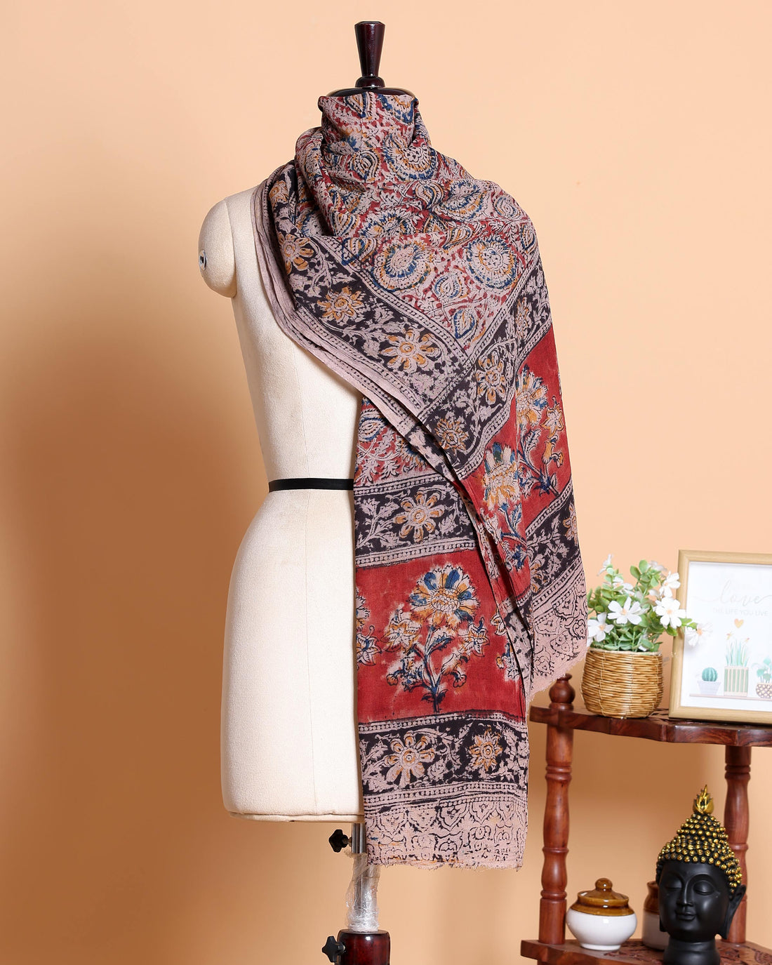 Elegant Women's Kalamkari Print Cotton Dupatta with Intricate Floral and Paisley Motifs - Multi