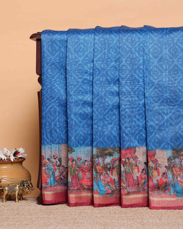 Elegant Traditional Semi-Silk Saree with Intricate Kalamkari-Inspired Print - Blue