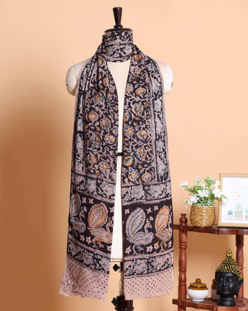 Traditional Women's Kalamkari Printed Paisley & Peacock Motif Dupatta - Multi