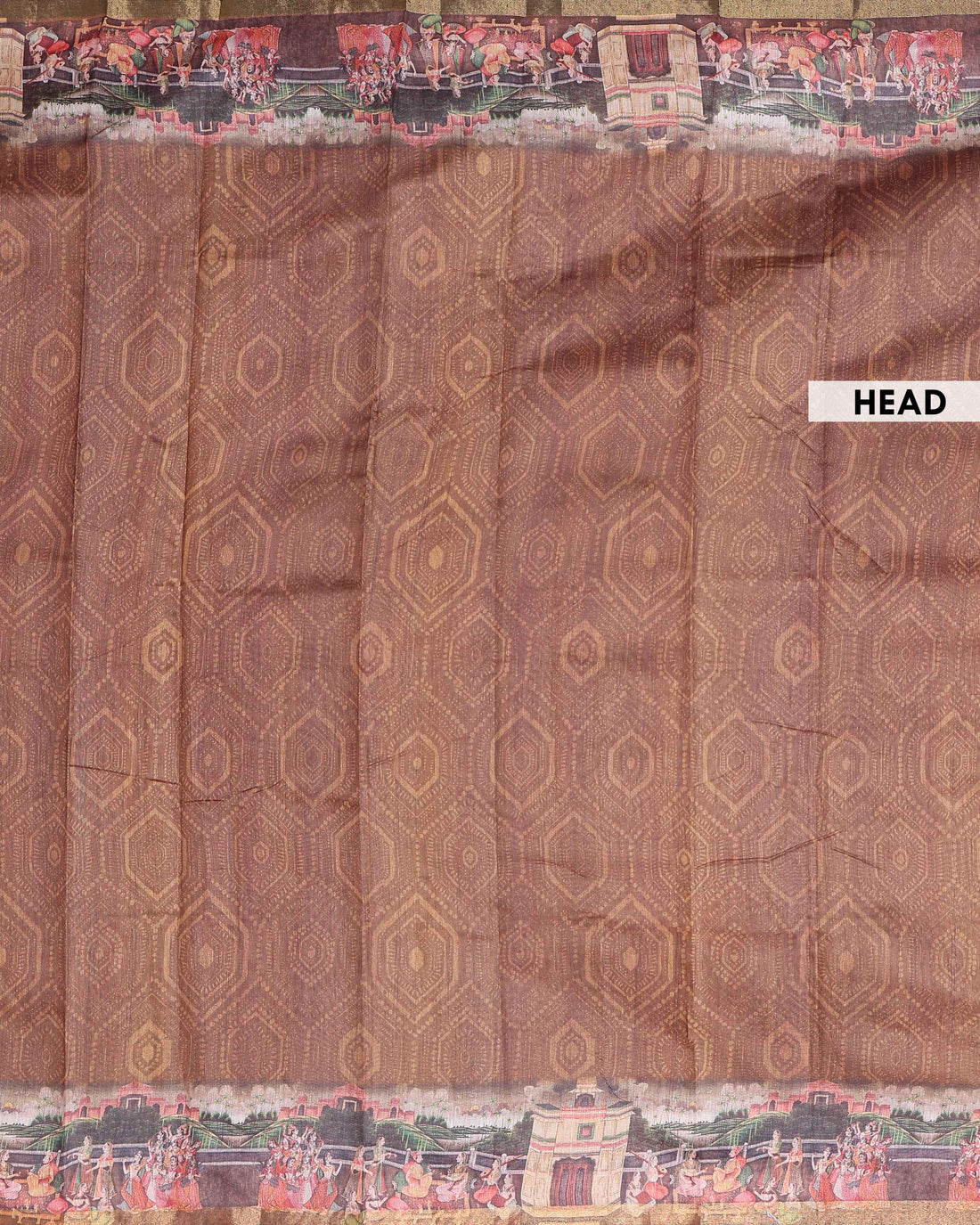 Elegant Printed Semi Silk Saree with Elaborate Border and Pallu - Brown