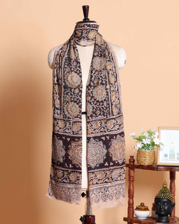Traditional Women's Kalamkari Printed Dupatta with Floral and Geometric Motifs  - Multi