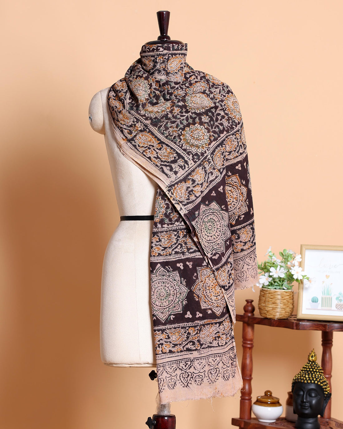 Traditional Women's Kalamkari Printed Dupatta with Floral and Geometric Motifs  - Multi