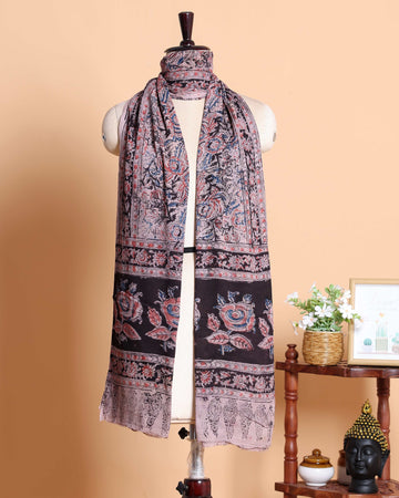 Traditional Women's Kalamkari Printed Cotton Dupatta with Floral and Geometric Motifs - Multi