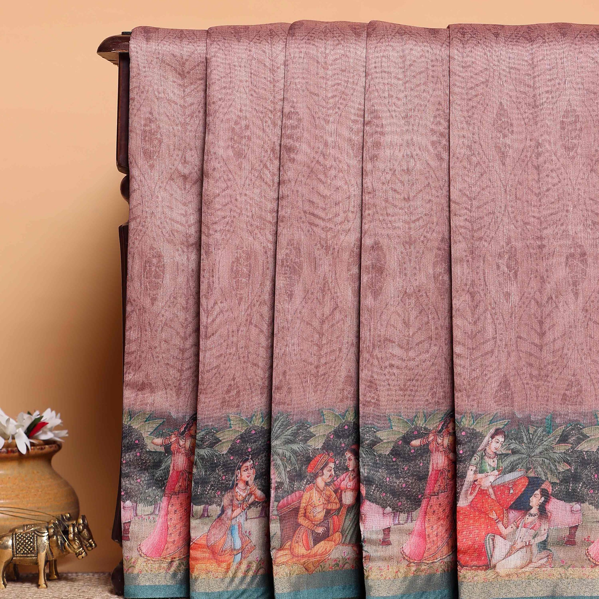 Elegant Semi-Silk Saree with Traditional Border Print - Light Pink