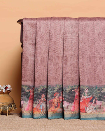 Elegant Semi-Silk Saree with Traditional Border Print - Light Pink