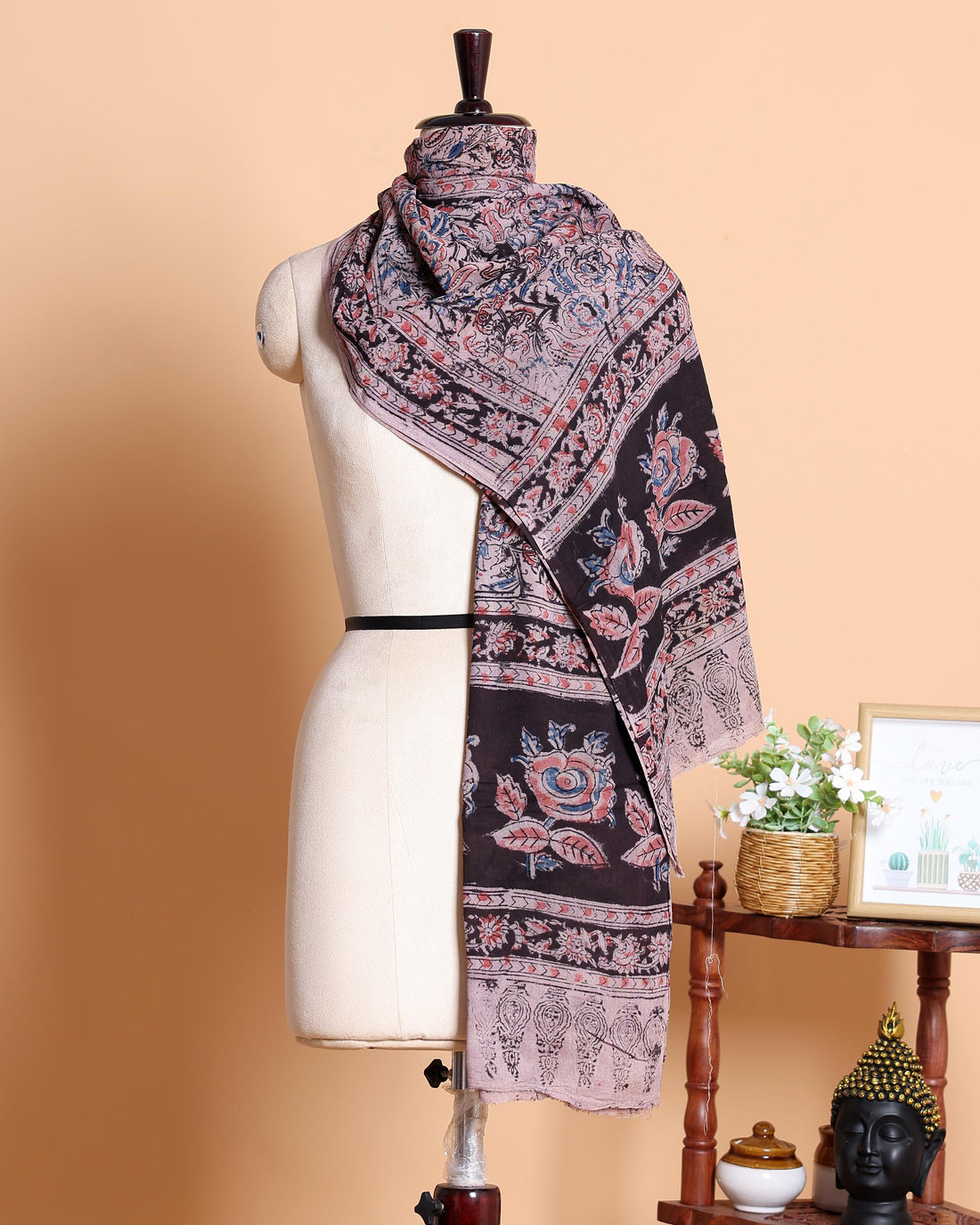Traditional Women's Kalamkari Printed Cotton Dupatta with Floral and Geometric Motifs - Multi