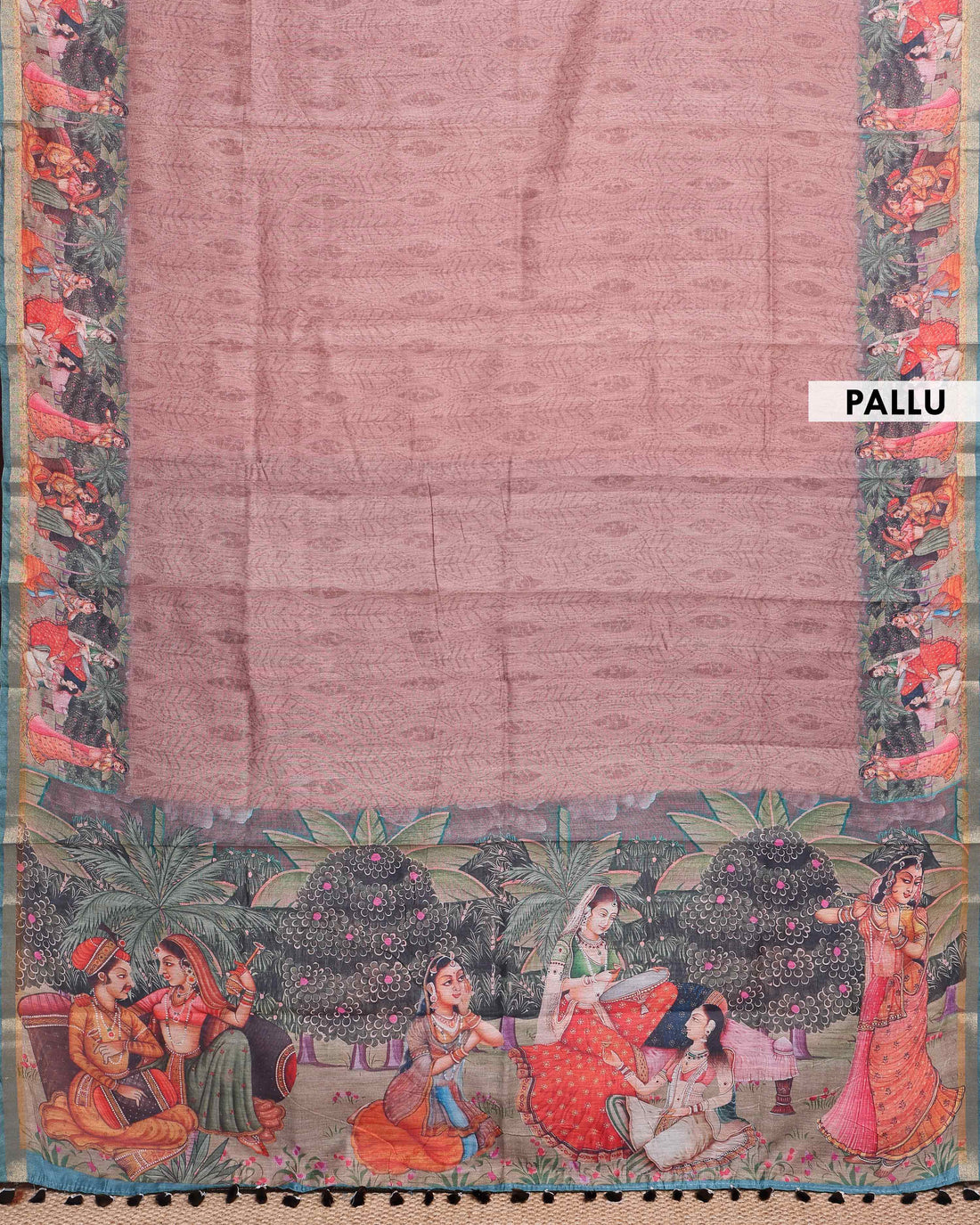 Elegant Semi-Silk Saree with Traditional Border Print - Light Pink