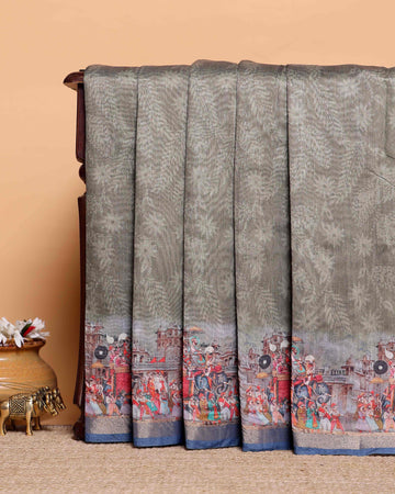 Elegant Semi-Silk Saree with Traditional Border Print - Green