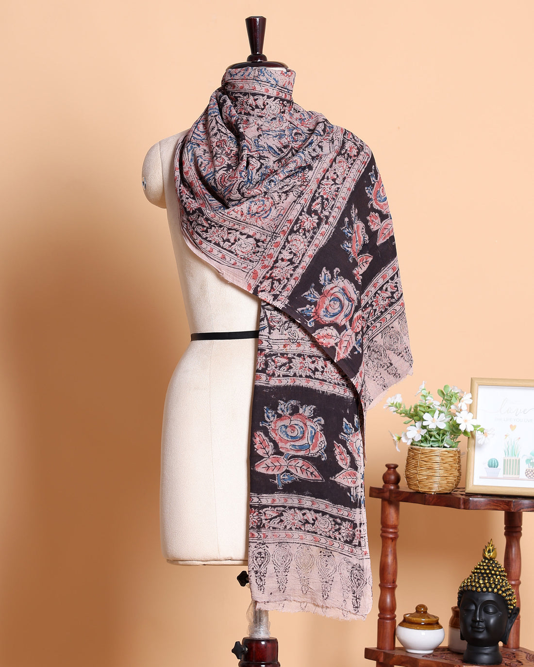 Traditional Women's Ethnic Kalamkari Inspired Floral and Paisley Print Dupatta with Decorative Borders - Multi