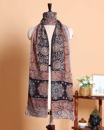 Traditional Women's Kalamkari Print Dupatta with Traditional Floral and Geometric Motifs - Multi