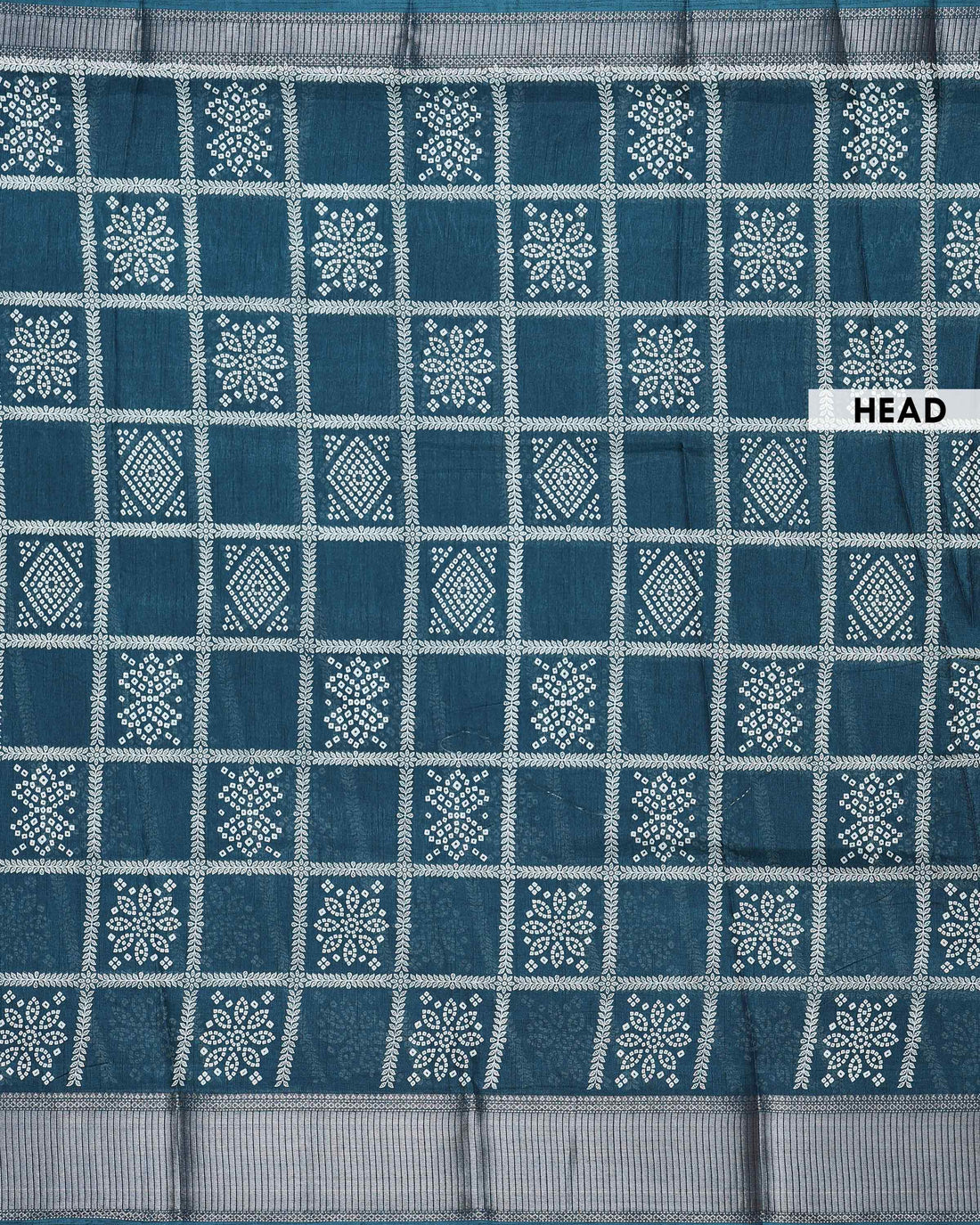 Traditional Dola Silk Saree with All-Over Bandhani Style Geometric Buta and Rich Woven Border - Dark Teal