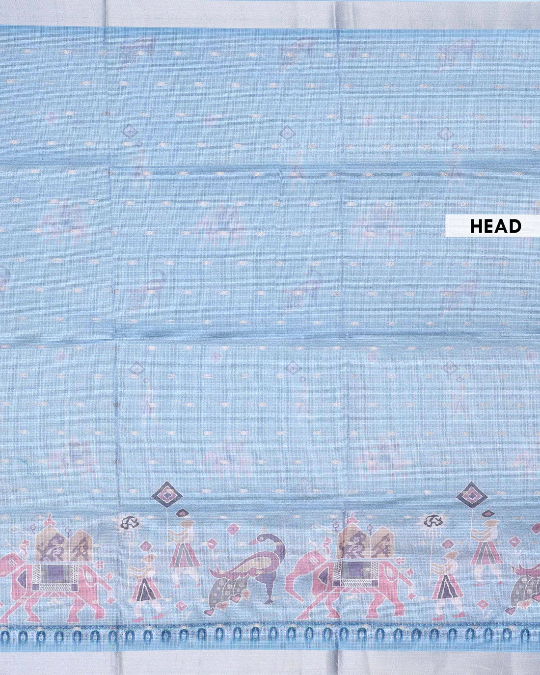 Elegant Handloom Kota Saree with Heritage Animal Motifs and Classic Woven Border - Light Blue