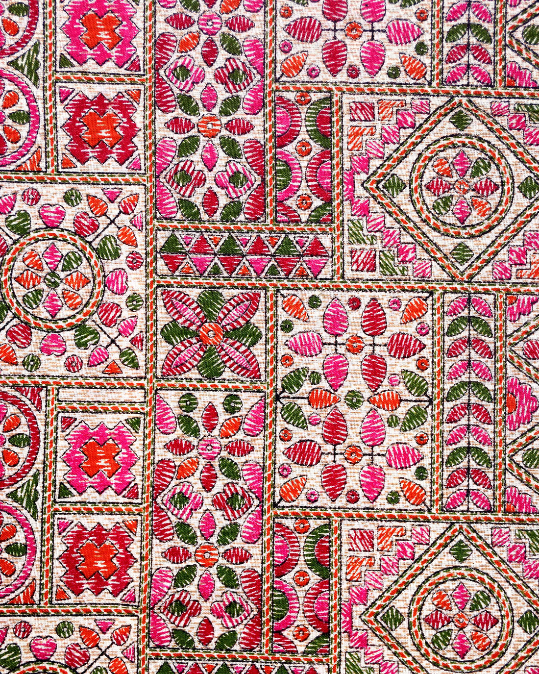 Handloom Khadi Cotton Saree with Contrast Printed Blouse and Tassel Accents - Pink-five