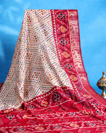 Elegant Semi Chanderi Saree with Pochampally Inspired Motifs & Woven Border - Off White