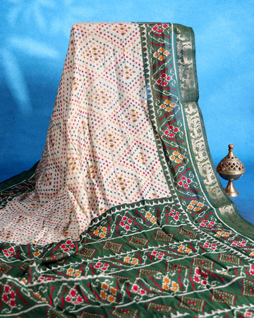 Elegant Semi Chanderi Saree with Pochampally Inspired Motifs & Woven Border - Off White