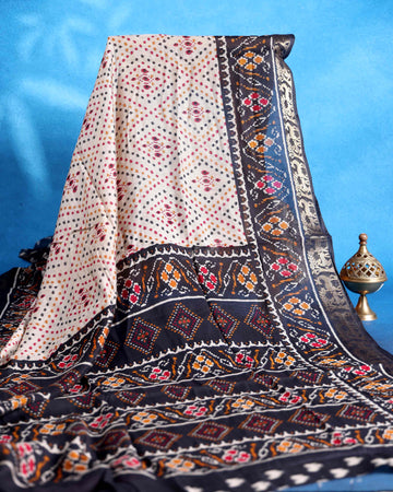 Elegant Semi Chanderi Saree with Pochampally Inspired Motifs & Woven Border - Off White